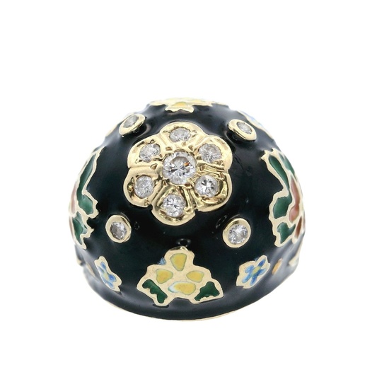 14kt Gold enamel Ring with Diamonds