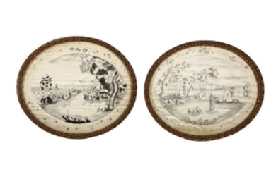 A pair of oval framed 'hair' pictures, late...