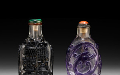 TWO OVERLAY TRANSPARENT GLASS SNUFF BOTTLES