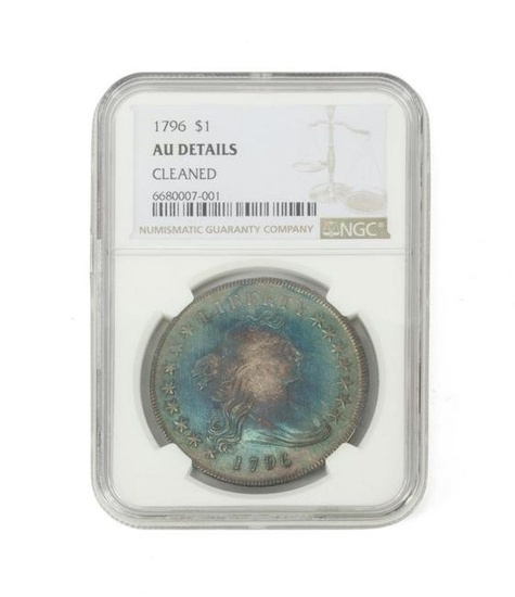 1796 DRAPED BUST $1 COIN, NGC AU DET