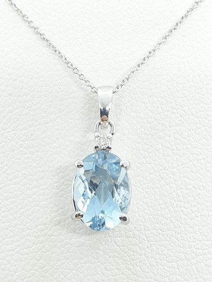 18 kt. White gold - Necklace with pendant - 2.14 ct Aquamarine - Diamond