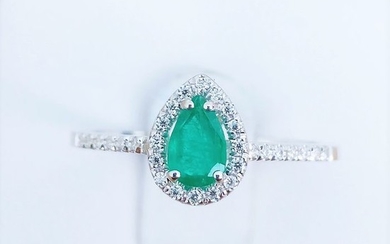 18 kt. White gold - Ring - 0.30 ct Emerald - Diamond