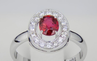 18 kt. White gold - Ring - 1.01 ct Ruby - Diamonds