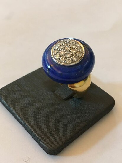 18 kt. White gold, Yellow gold - Ring Diamond - Lapis lazuli