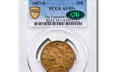 1857-S $10 Liberty Gold Eagle AU-55+ PCGS CAC