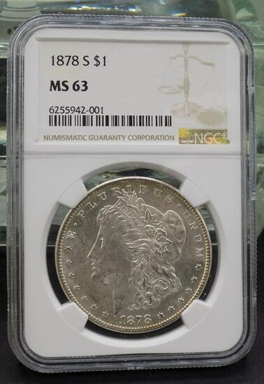 1878 S Morgan dollar. MS63 Graded NGC