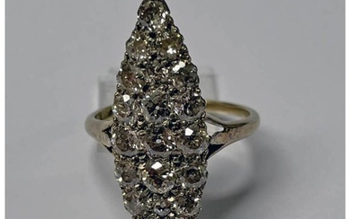 18CT GOLD DIAMOND CLUSTER NAVETTE SHAPED RING, THE CUSHION &...
