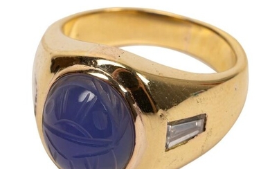 18K Gold Diamond and Chalcedony Scarab Ring Size 7