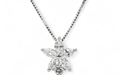 18K White Gold Platinum Emerald & Diamond Necklace