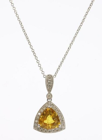 18KW Gold Sapphire, Diamond Pendant on Chain