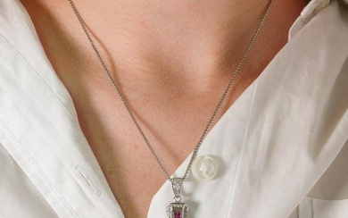 18k WG Ruby & Diamond Cross Pendant Necklace