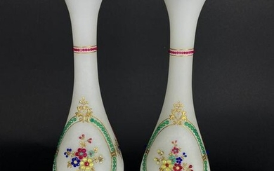 19TH C. JEWELED FRENCH OPALINE VASES
