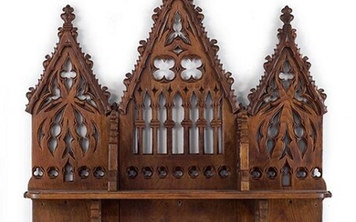 19th C Gothic Revival Carved Oak Shelf Unit.