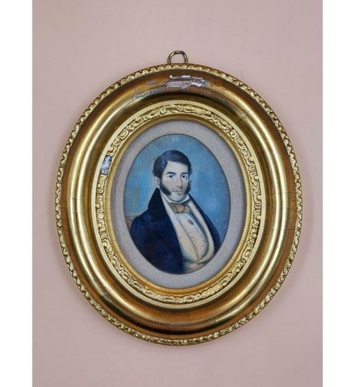 19th C Watercolor Portrait of a Man in Formal Dress