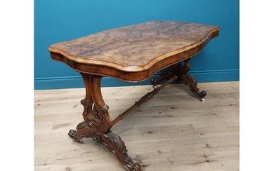 19th C. burr walnut sofa table raised on lyre supports and f...