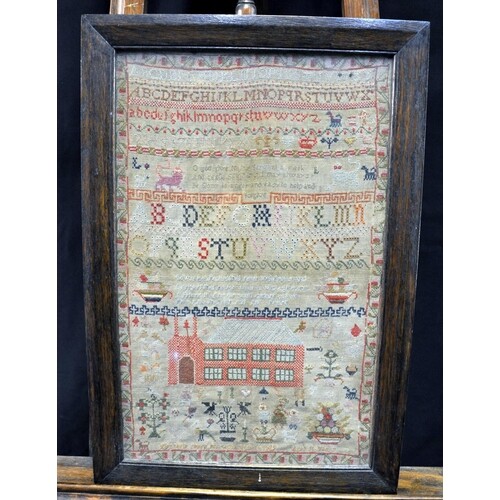 19th Century framed tapestry sampler by Elizabeth Phillipp a...