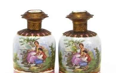19th century French porcelain scent bottles with gilt metal ...