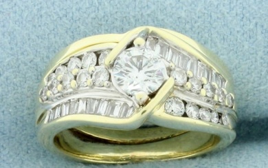 1ct Diamond Engagement Ring and Wedding Band Set in 14k Yellow and White Gold