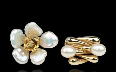 (2) 14K Yellow Gold and Pearl Rings