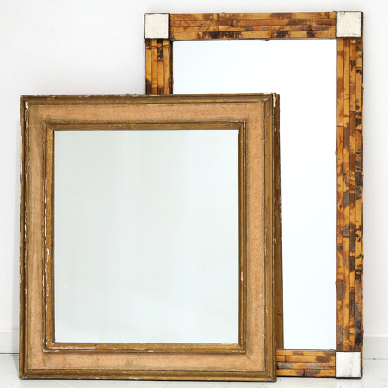 (2) Designer mirrors, painted and bamboo frames