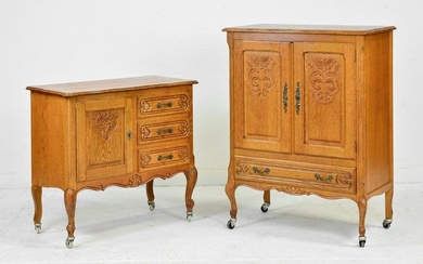 2 Louis XV Style Carved Oak Occasional Cabinets
