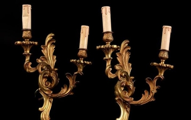 2 bronze 2-light wall chandeliers