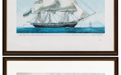 2 x framed prints depicting sailing ships, frame size 53...