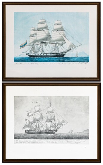 2 x framed prints depicting sailing ships, frame size 53...