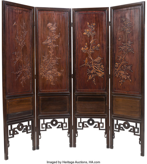 21263: A Chinese Boxwood-Inlaid Four-Panel Screen with