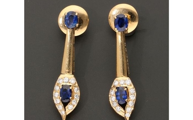 21.6 karaat Gold - Earrings - 0.23 ct Diamond - Sapphire