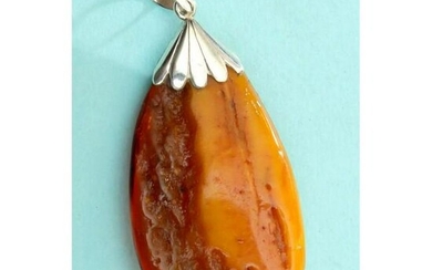23 g. Silver and 100% natural Baltic amber pendant raw