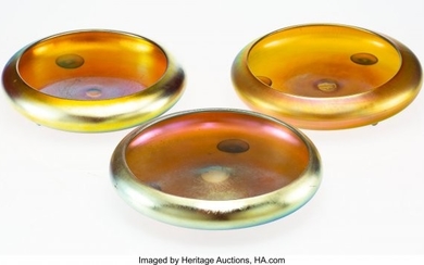 23063: A Group of Three Steuben Gold Aurene Glass Cente