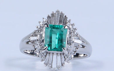 Wesselton - 900 platino Platinum - Ring Emerald - Diamond