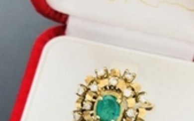 18 kt. Gold - Ring - 0.52 ct Emerald - Diamond