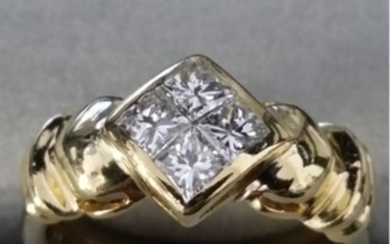 18 kt. Yellow gold - Diamond Ring - 750 Gold - 4 Diamonds - 0.75 ct Diamond
