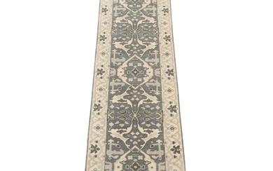 2'7 x 9'10 Hand-Knotted Indo-Turkish Oushak Carpet Runner, 2010s