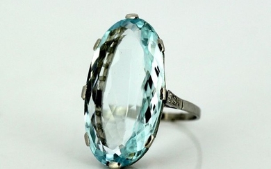 18 kt. White gold - Ring Aquamarine - Diamonds