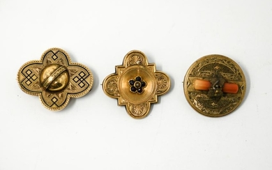 (3) ANTIQUE VICTORIAN 14K GOLD BROOCHES