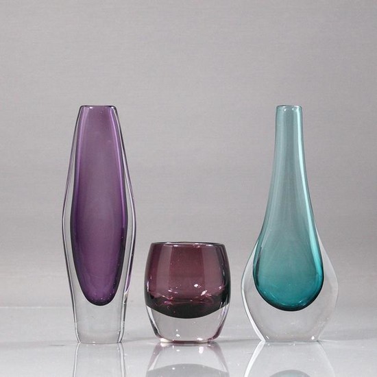 [3] Assorted Murano Italian Art Glass Vases Amethyst