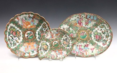 3 Chinese Rose Medallion Dishes