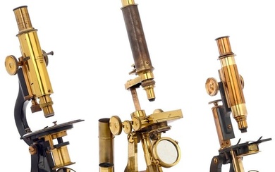 3 English Brass Compound Microscopes