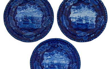 3 MacDonoughs Victory Blue Staffordshire Plates