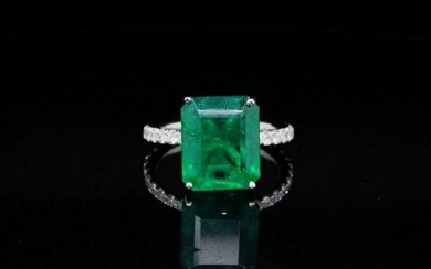 3.75ct Emerald, 0.75ctw Diamond and Platinum Ring
