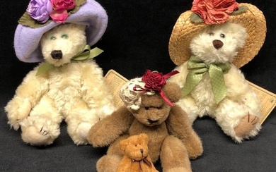 4 Collectible Plush Teddy Bears - Boyds Bears, Ganz Cottage Collectibles & Pacific Craft (434C)