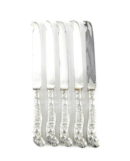 5 Codding Heilbron Sterling Silver Armorial Fish Knives