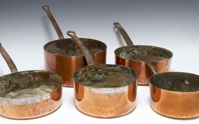 (5) FRENCH COPPER SAUCEPANS