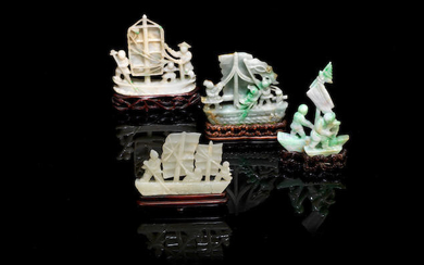 A group of jade and jadeite carving of boats