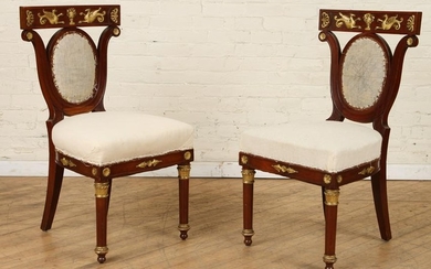 PAIR MAHOGANY AND GILT REGENCY STYLE SIDE CHAIRS