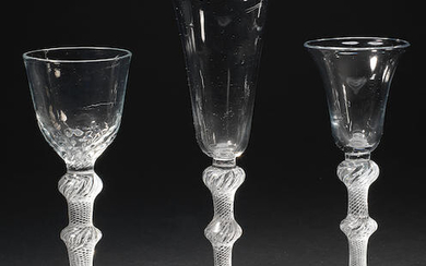 Three airtwist wine glasses, circa 1750