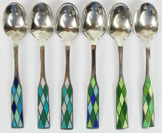 6 Georg Jensen Enameled Sterling Demitasse Spoons